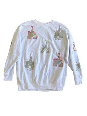 Disney Women's Sz L Cinderella Castle Sweatshirt Holographic & Metallic Accents